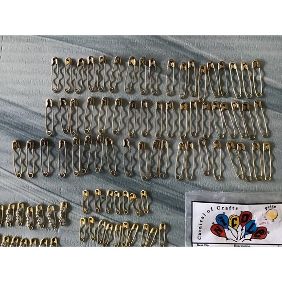 Lot of Vintage Gold Tone Safety Pins Some with Beads, 1.25”. + 5/8” L New - Picture 2 of 5